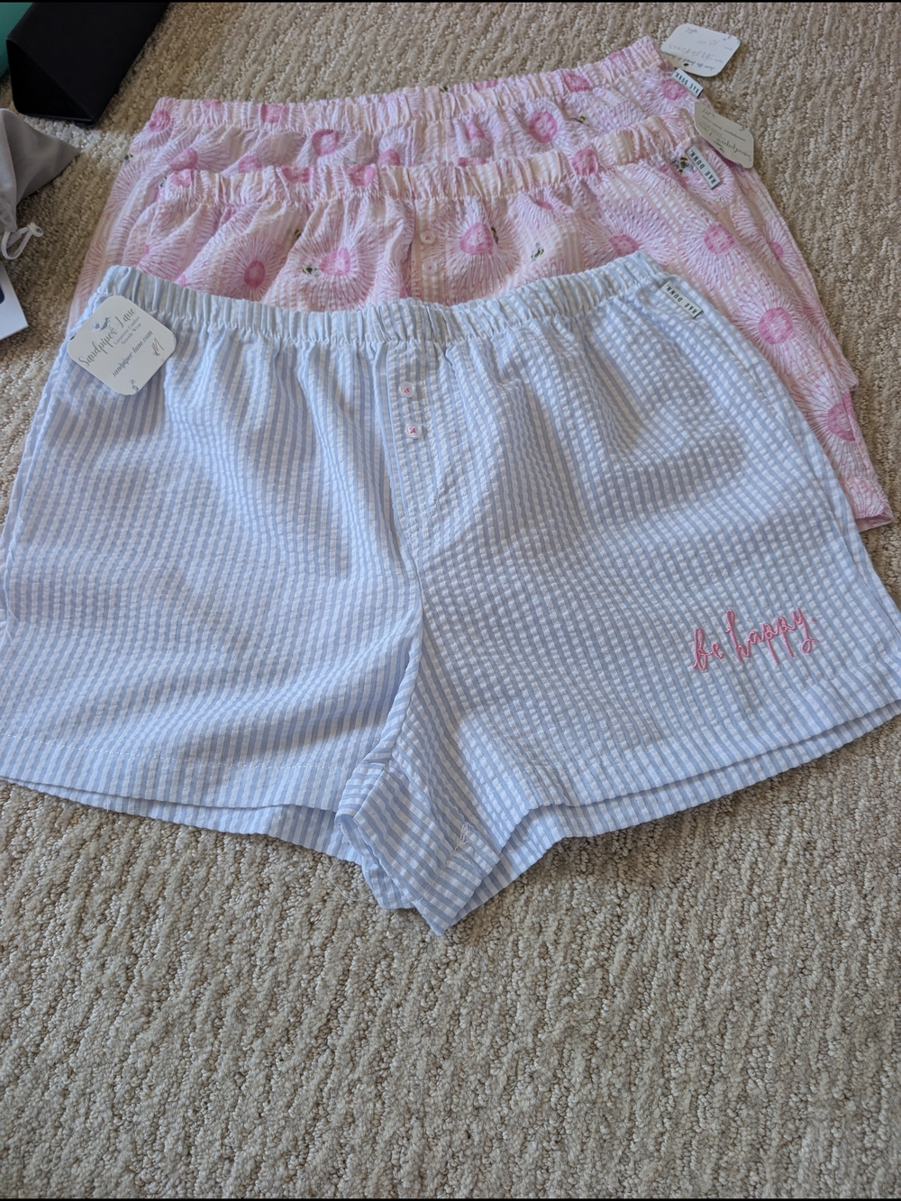 Rae Dunn Blue & Pink Seersucker Pajama Shorts Set